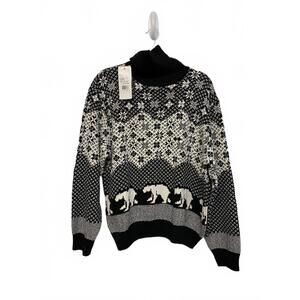 Vintage 80s 90s Black White Polar Bear Pattern Turtleneck Sweater Deadstock XL